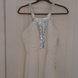 NWT. Silver Sequined White Dress By A. Drea.